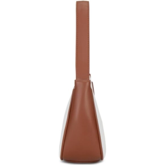 Women White Brown B Imported Polyester Leather Zipper Closure Mini Tote Handbag - Picture 3 of 5